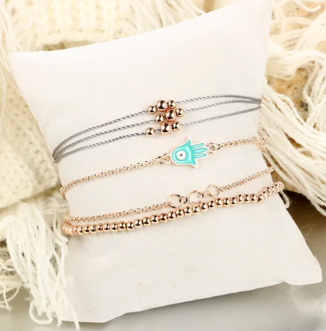 4 шт./компл. модные женские браслеты пальмовые бусины Хрустальная кожа веревка