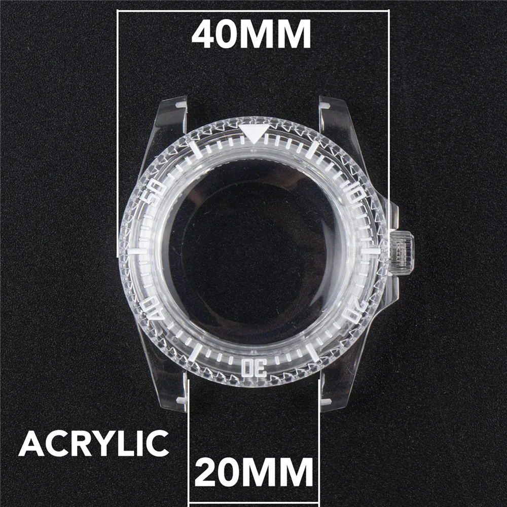 40mm SUB Plastic Transparent Cover Watch Case Kits for NH35A/NH35/NH36/4R/7S Watch Movement Repair Part