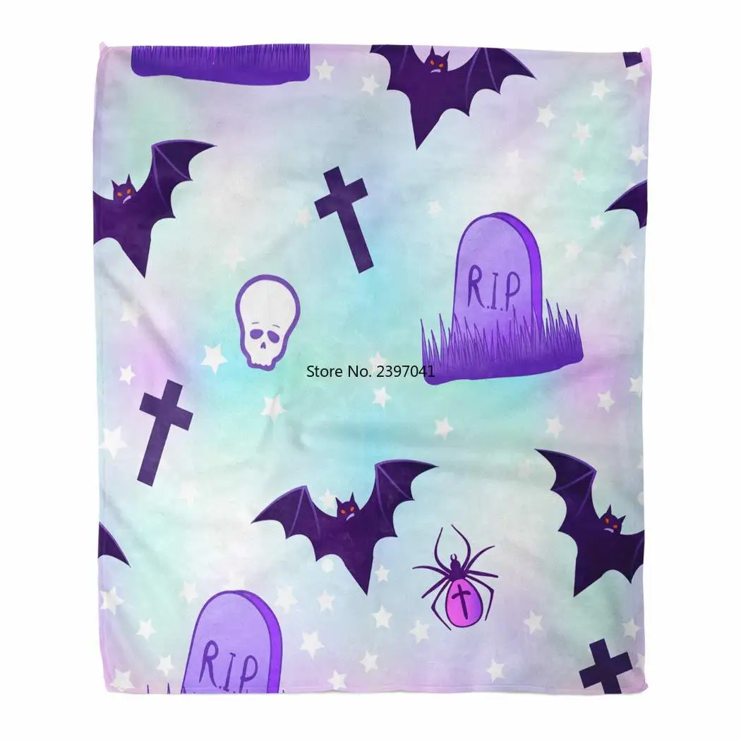 

Одеяло для Хэллоуина Kawaii Смешные неоновые бесшовные пастельные цвета Симпатичные готические Ванильные радужные легкие