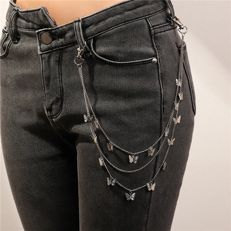 

Многоуровневые металлические цепи-бабочки, модный брелок с металлической цепочкой сбоку, аксессуары для джинсов