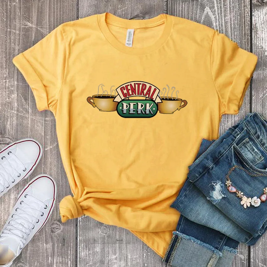 Забавная женская футболка с принтом из перка футболки для друзей круглым вырезом