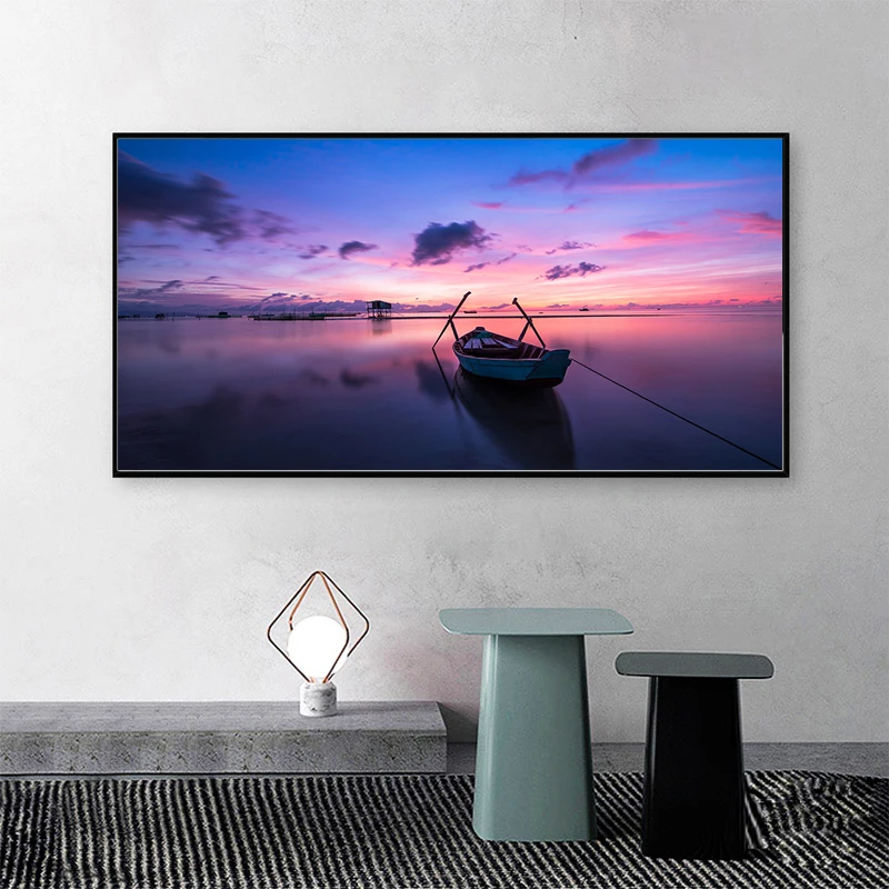 Rowboat on Lake At Sunrise холст настенные художественные фотографии плакаты и принты