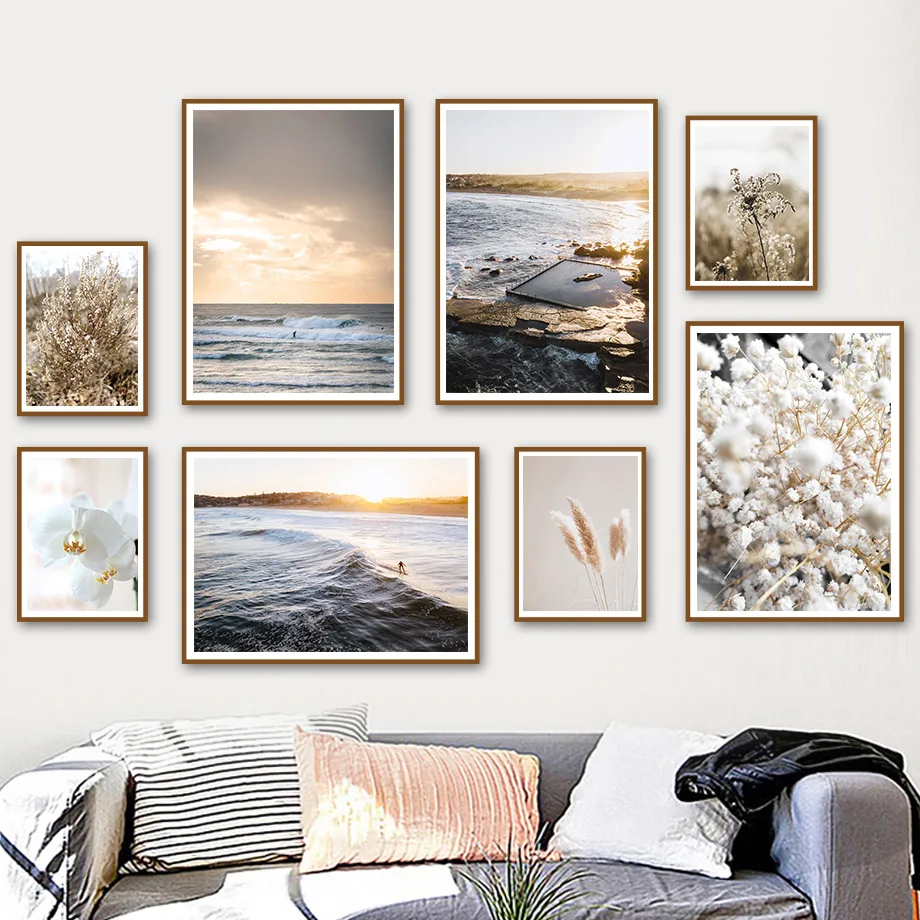 

Sunset Glow Surf Flowers Hay Cotton Grass Nordic Posters And Prints Home Art Canvas Painting Wall Pictures For Living Room Decor