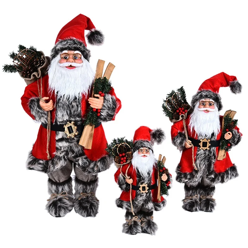

30/45/60cm Standing Santa Figurine Doll Christmas Home Decoration Kids Gift Christmas Large Santa Claus Dolls Ornaments