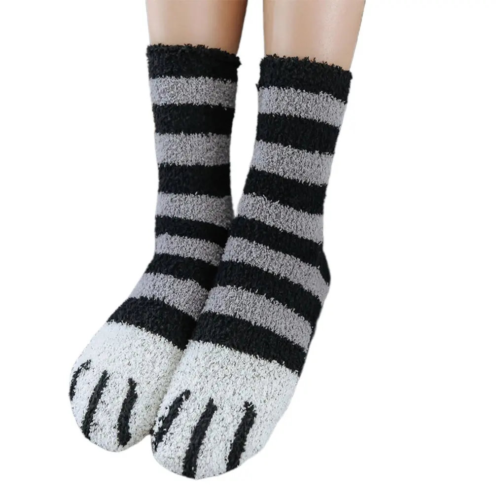 striped black 1 пара плюшевых носков из кораллового флиса женские носки без пятки милые толстые теплые носки для сна с когтями для осени и зимы - Цвет: striped black
