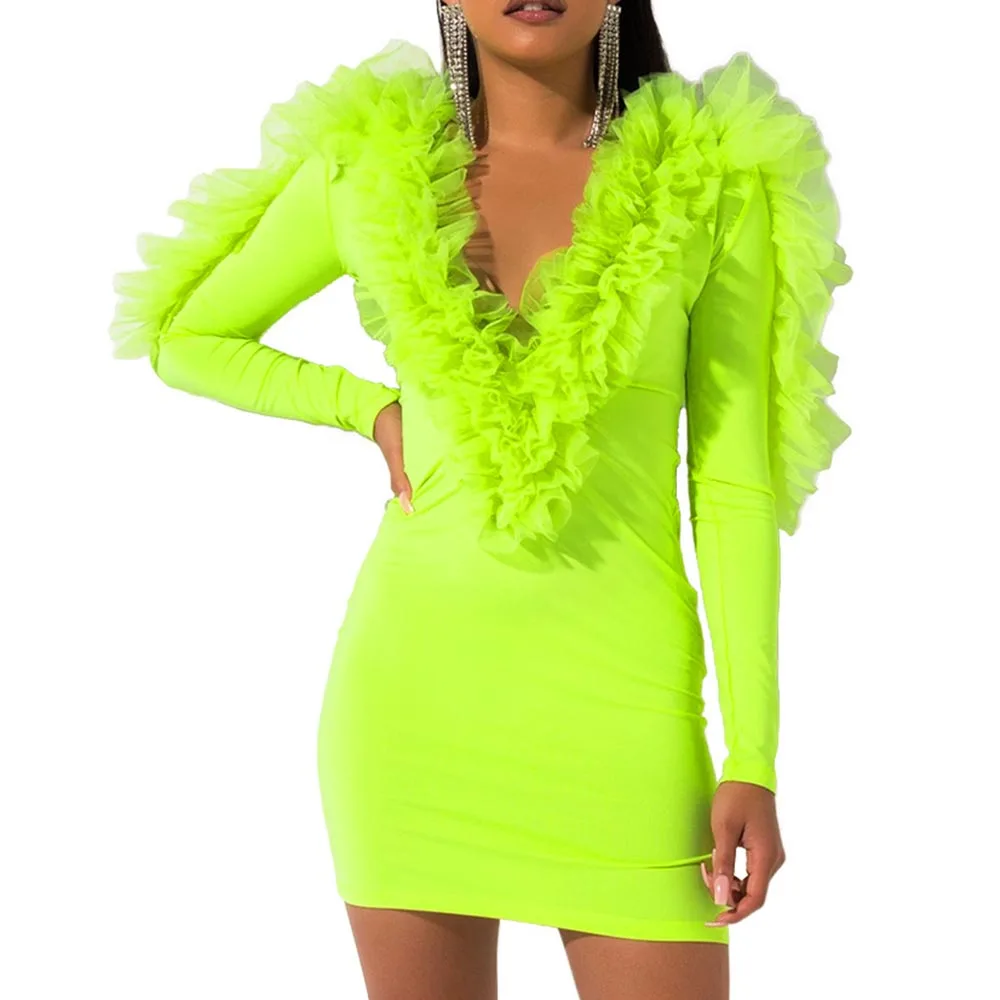 ФЛУОРЕСЦЕНТНОЕ зеленое платье сексуальное вечернее Клубное короткое в