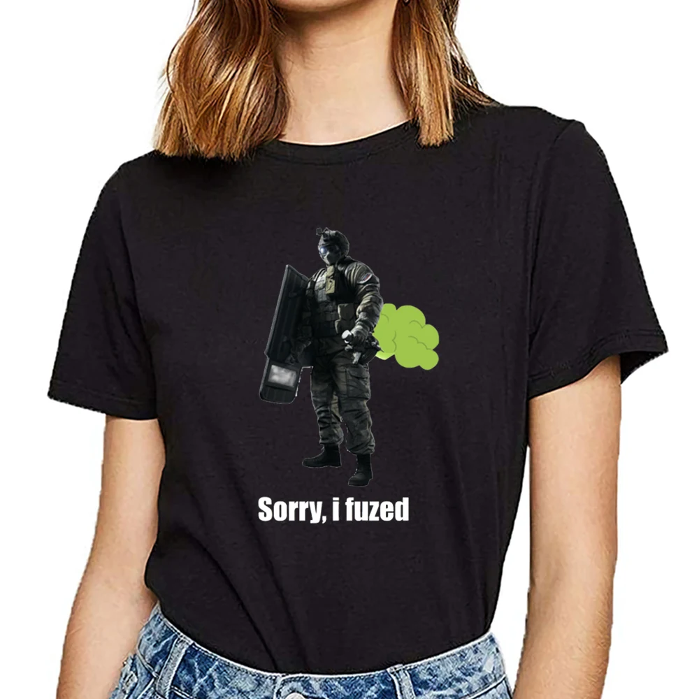 

Tops T Shirt Women sorry i fuzed Design Black Short Female Tshirt