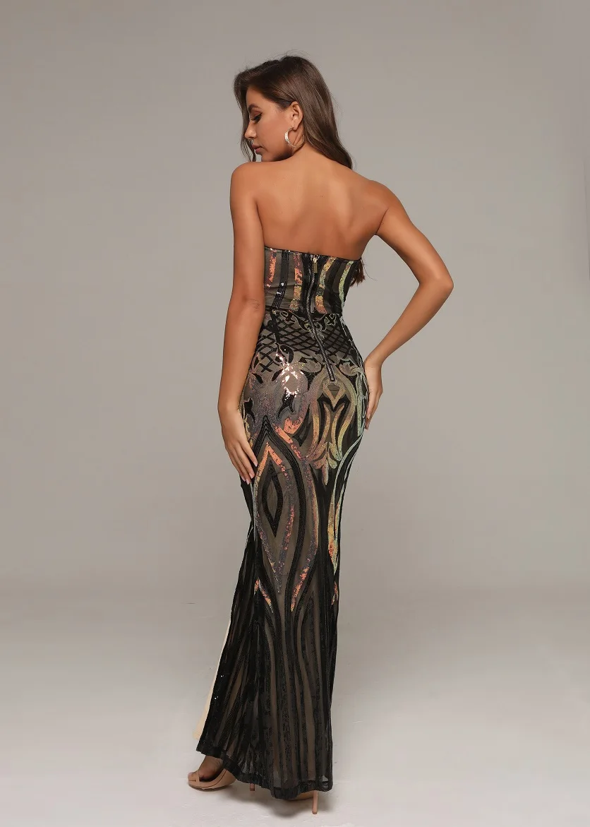 

Vintage Dress Women Elegant Celebrity Evening Party Dresses Night Club Long Strapless Sexy Vestidos Dress