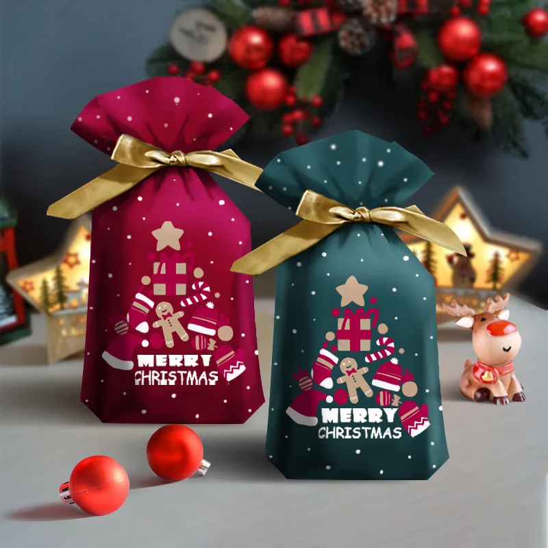 Bolsa de regalo de Santa de embalaje de dulces de Navidad, adornos navideños para el hogar, bolsa de plástico, regalo, 2022, 5 uds., Año Nuevo, 2021