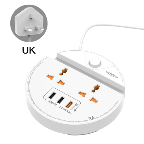 MX-ST02W MOXOM розетка с розеткой 2 порта Переключатель 3 USB разъем Быстрая зарядка 3,0 удлинитель с поддержкой мобильного телефона - Тип штекера: MX-ST02W