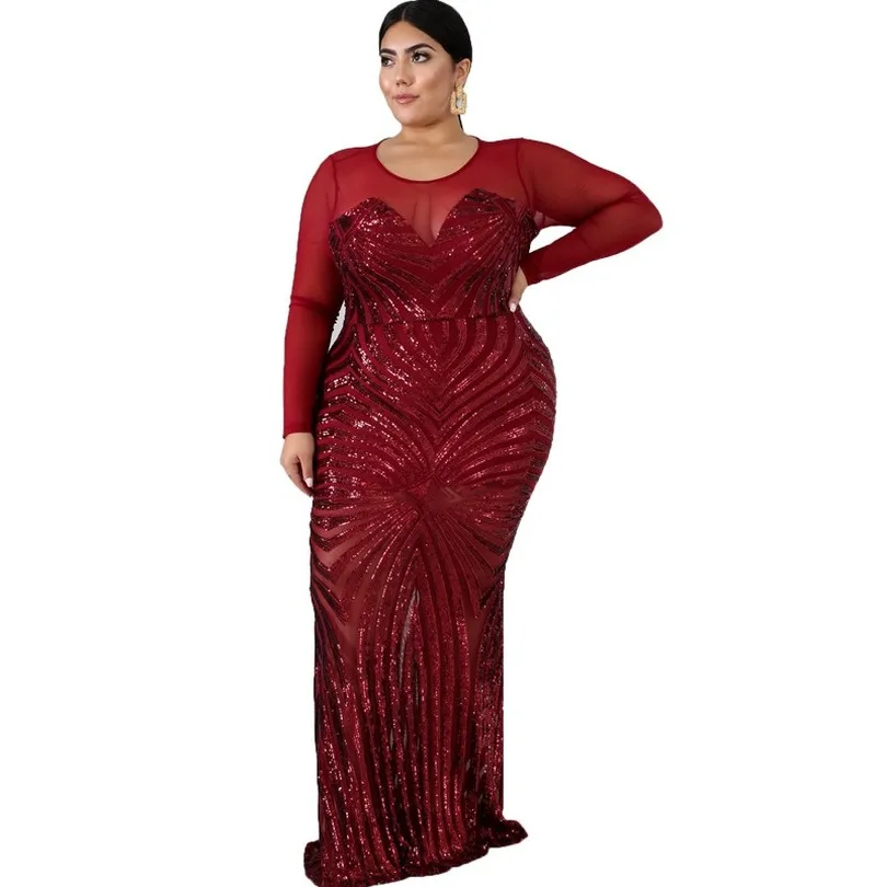 4XL 5XL размера плюс африканские платья для женщин черные блестки круглый вырез с