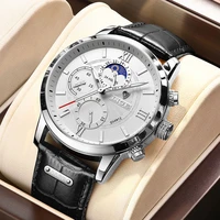 2021 lige men watches brand luxury black leather waterproof sport quartz chronograph wristwatches mans clock relogio masculino