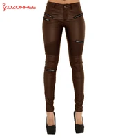 women pu leather pants stretch brown pants female elasticity womens tights pencil pu leather pants plus size