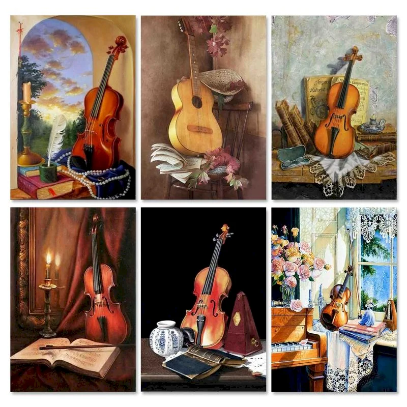 

Painting By Numbers For Adults Still Life Handpaint DIY Coloring By Numbers Violin Drawing Canvas Wall Set Children Room Decor