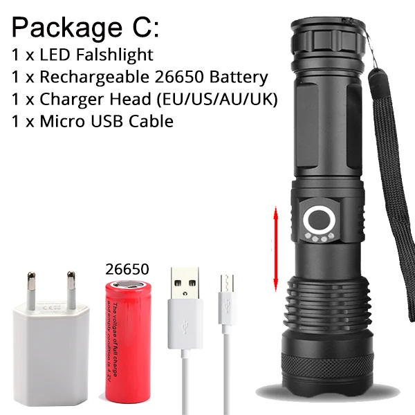 Тактический XHP70.2 светодиодный фонарик самый мощный XLamp XHP50 Перезаряжаемый USB Zoom фонарь XHP70 18650 26650 охотничий фонарь для самозащиты - Испускаемый цвет: Package C