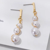 jaeeyin 2021 fashion threader white pearl gold color dangle curve twist plastic hand knot earrings ear gift for women girl lady