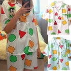 Пижамный комплект с коротким рукавом для женщин, хлопковая одежда для сна, 2 шт., ночная рубашка Crayon Shinchan, домашняя одежда с милым принтом, летняя Пижама для отдыха