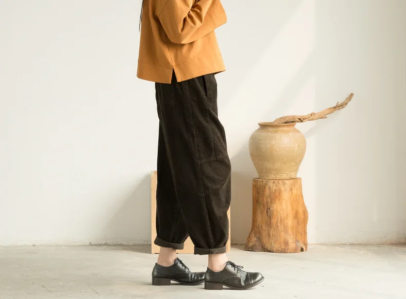 NINI WONDERLAND Corduroy Harem Pants Woman Autumn Low Crotch Ankle Length Pants Elastic Waist Female Loose Trousers Casual