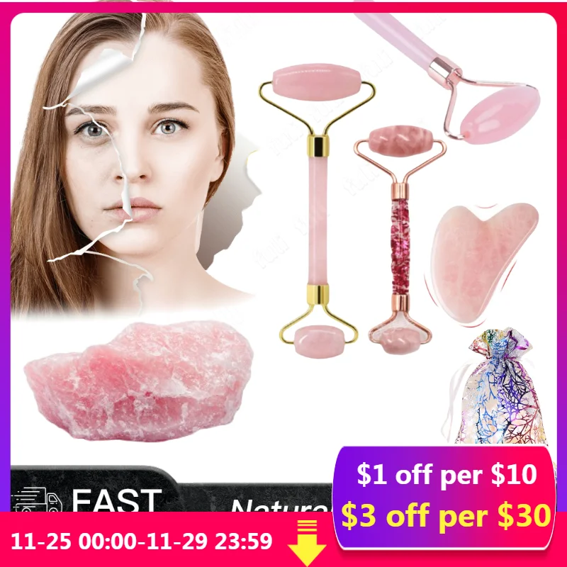 

3 Pcs Jade Roller Gua Sha Scraper Set Gouache Scraper Massager For Face Chin Lift Up Body Slimming Massager Skin Care Tools