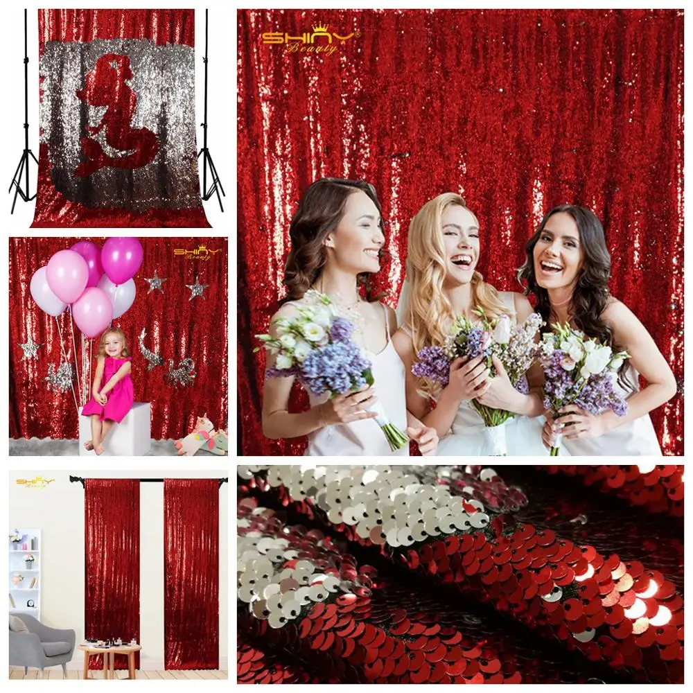 Красный и Серебряный Реверсивный блесток фон занавес 3FTX7FT темно красный Русалка