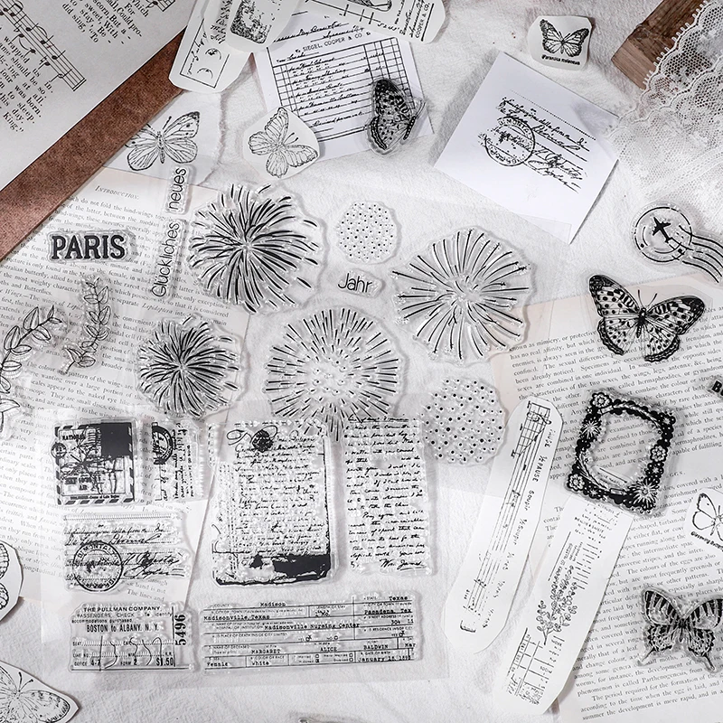 

16Styles Alphabet plant butterfly CLEAR STAMPS Cutting Dies Scrapbook Card Paper Craft Silicon Rubber Roller Transparent Stamps