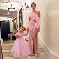 new cute mother and daughter pink flower girl dresses for weddings off shoulder flowers girls dress prom kids party gowns