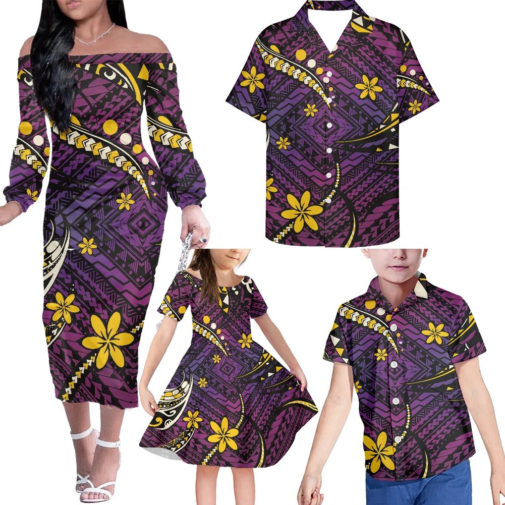 

HYCOOL Custom Logo Polynesian Tribal Matching Family Outfits Fashion Party Matching Daddy & Boy Clothes Mommy And Daughter Dress