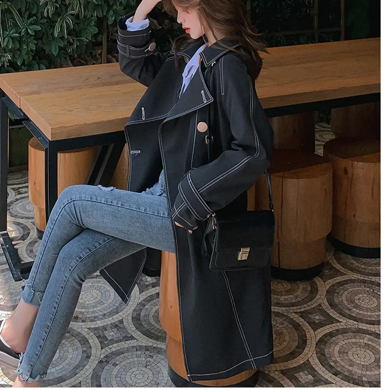 

2021 New Korean Style Loose Popular Windbreaker Women's Mid-length And Small Jacket Women's Spring And Autumn Retro Style