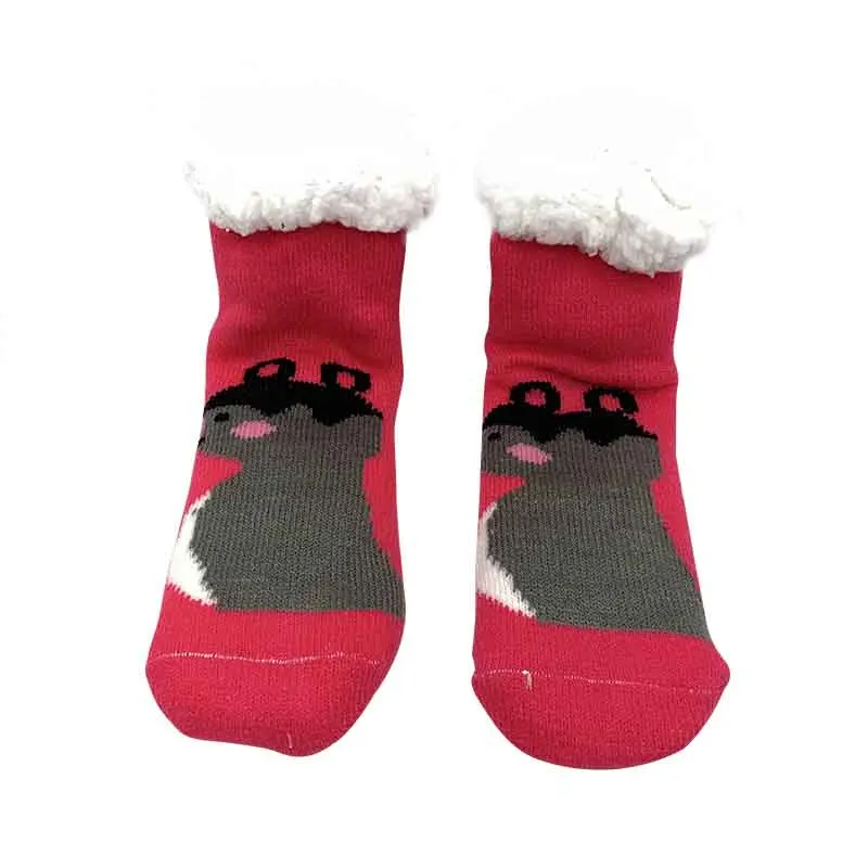 Детские носки обувь нескользящие хлопковые зимние тапочки с рисунками животных