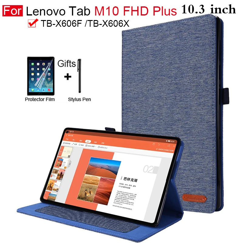 Новинка 2020 чехол из искусственной кожи с тканевым рисунком для Lenovo Tab M10 FHD Plus