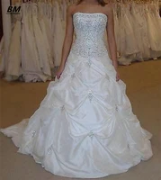 bm 2020 crystal strapless ball gown wedding dresses long beaded applique lace up sequins bridal gowns vestidos de novia bm326