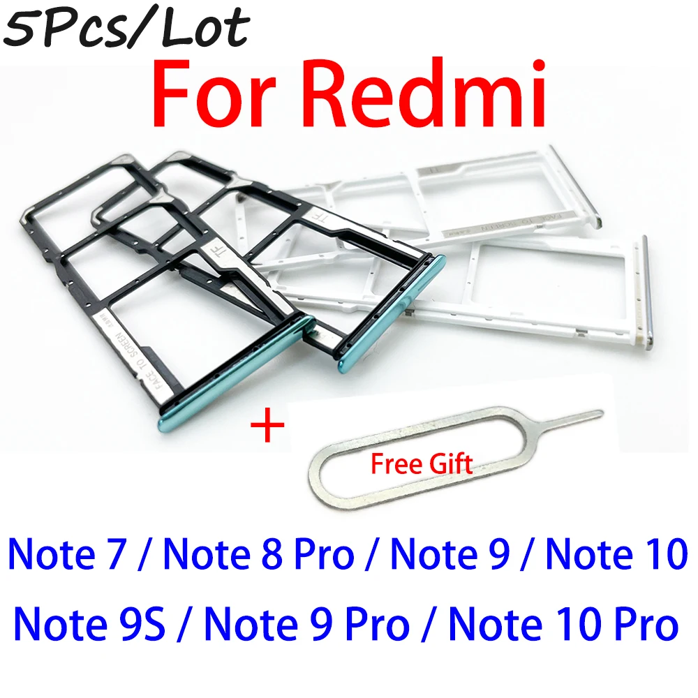 

5Pcs/Lot，New For Xiaomi Redmi Note 7 8 9 9s 10 Pro Micro Nano SIM Card Holder Tray Slot Holder Adapter Socket + Eject Pin