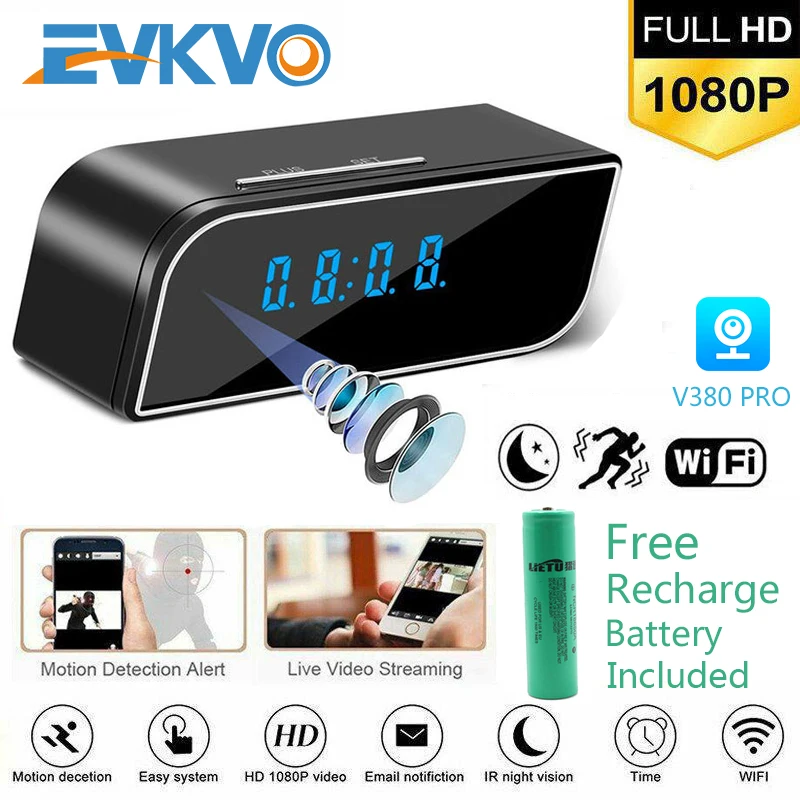 

EVKVO 1080P HD Clock Camera WIFI Control Concealed IR Night View Alarm Camcorder PK Z10 Digital Clock Video Camera Mini DV DVR