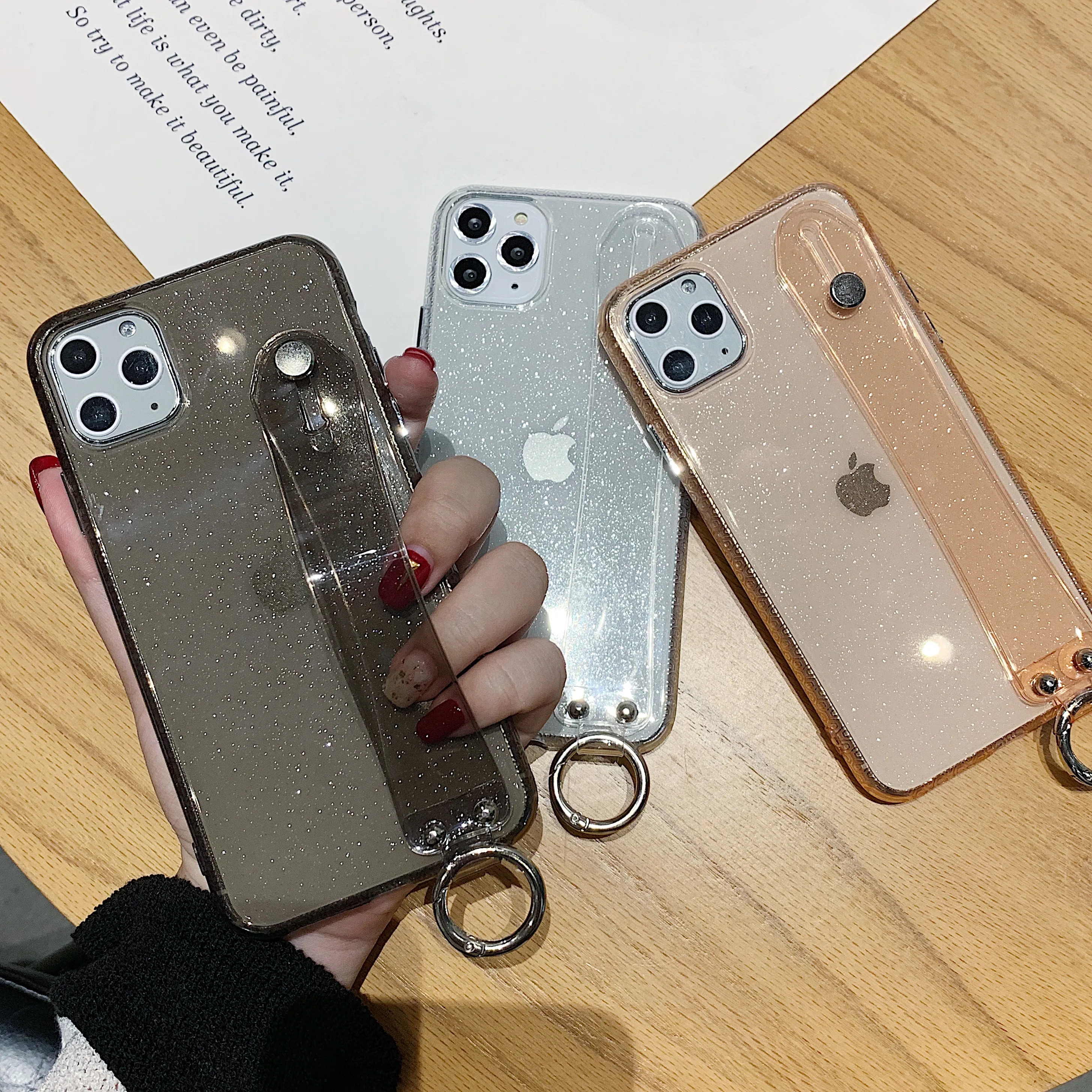 Блестящий держатель для пудры чехол телефона iPhone 11 X XR XS Max 6 6S 7 8 Plus прозрачный
