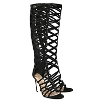 2021 summer high heels sandals knee length roman cool boots black suede zipper gladiator sandalias custom womens shoes pumps