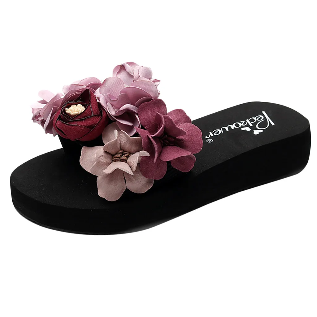 SAGACE/женские сандалии на танкетке с цветочным принтом в богемном стиле Шлепанцы