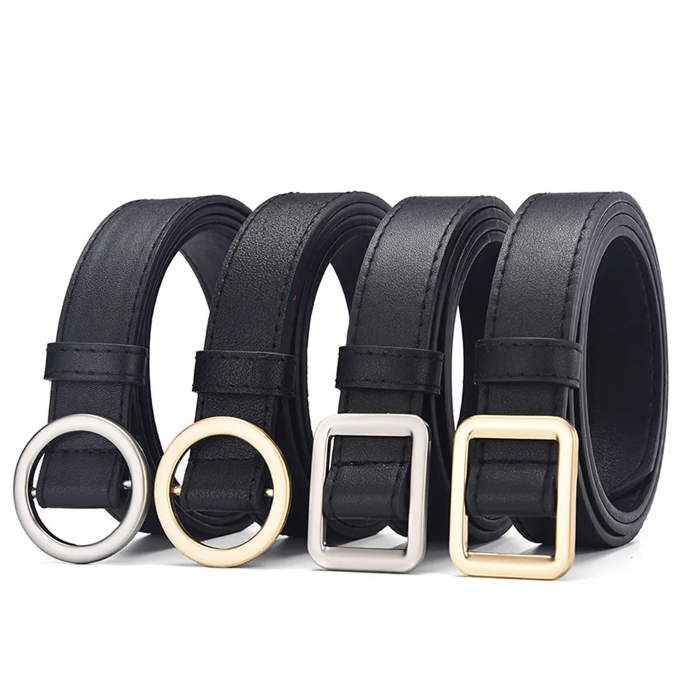 

Women Fashion Round Square Ring Circle Metal Buckle Belt Wild Waistband Ladies Wide Leather Straps Belts For Leisure Dress Jeans