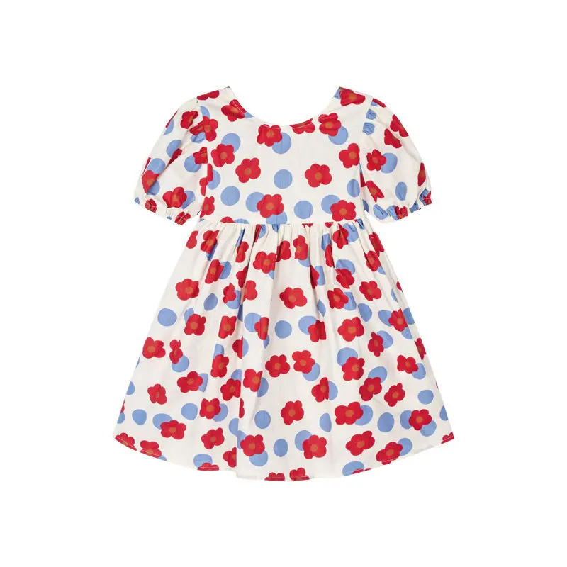 

Girl's Korean-Style Flower Dress 2022 Summer New Girl's Lantern Sleeve Princess Dress Girl's Dress