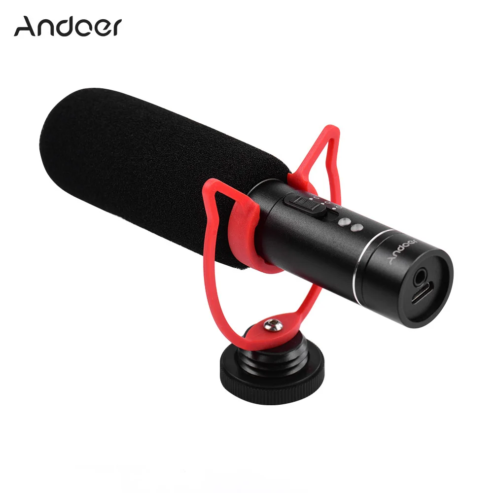 

Andoer Video Microphone On-Camera Condenser Mic Accessories with Windproof Cotton Shock Bracket for Interview Live Streaming