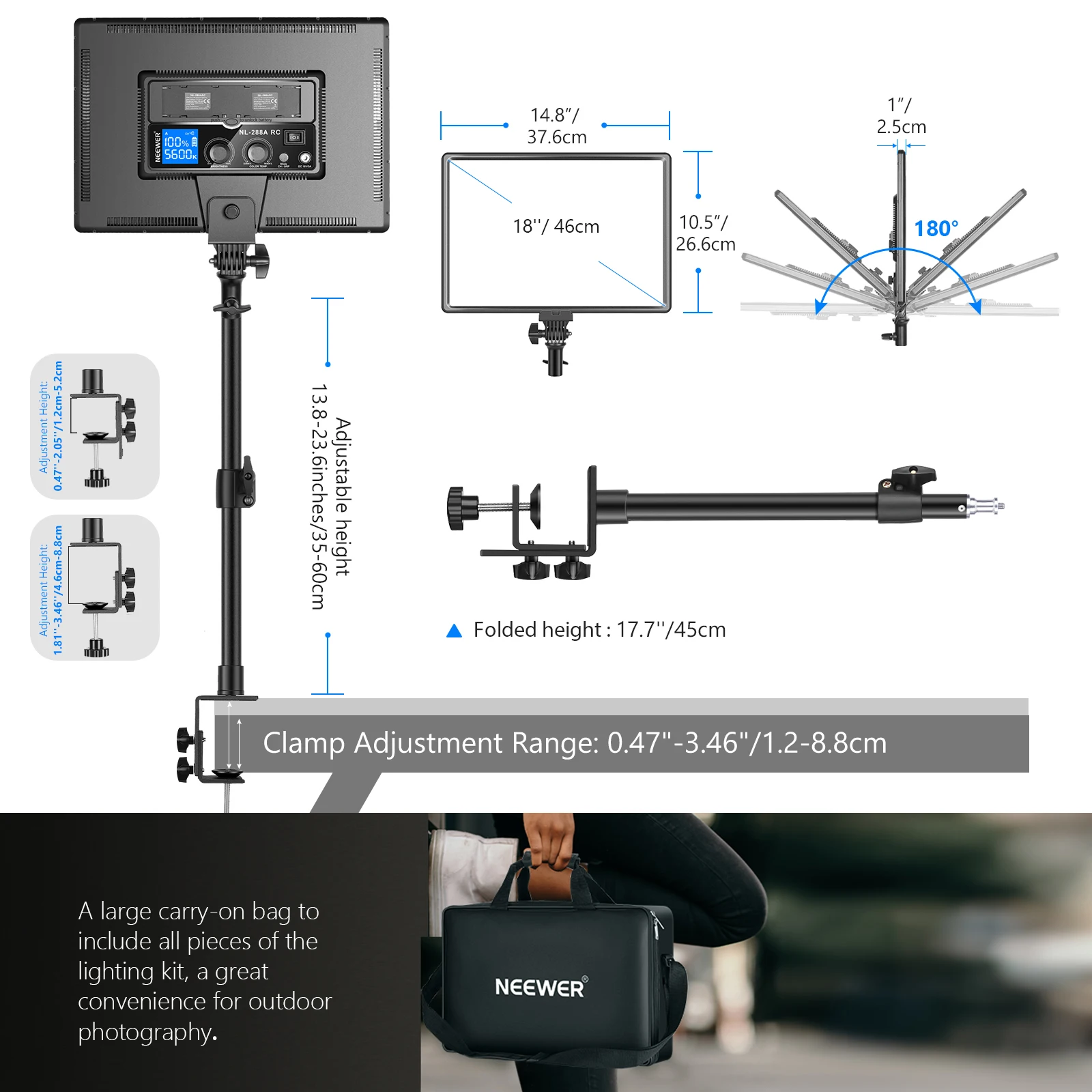 Neewer 90 Вт Настольный светодиодный светильник для видеосъемки C-Clamp Stand Kit с