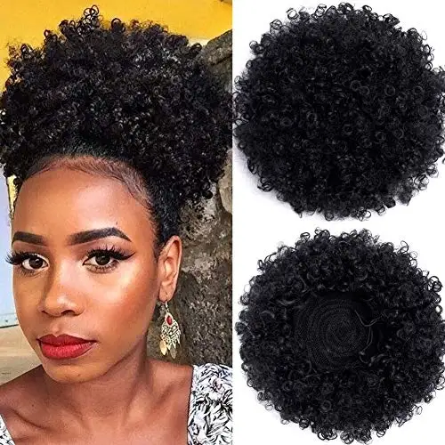 Short Afro Hair Bun Puff Synthetic Kinky Curly Chignon Hairpiece For Women Drawstring Ponytail Updo Hair Extensions