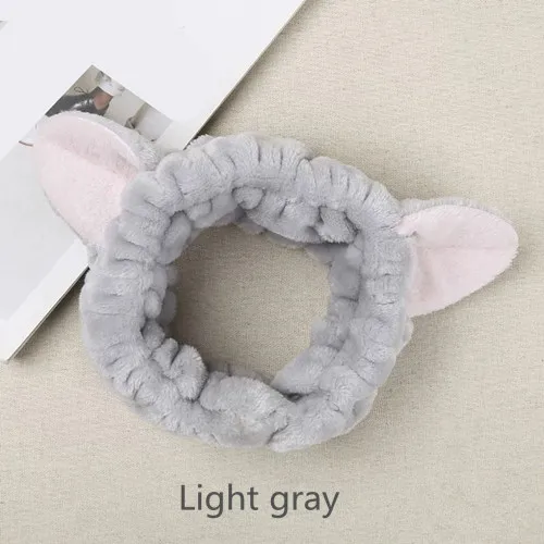 Light gray Милые эластичные ободки с кошачьими ушками для женщин, девушек, макияж, мытье лица, повязка для волос, маска для лица, повязка для волос, аксессуары для волос - Цвет: Light gray