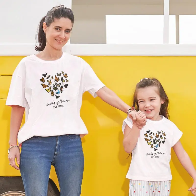 

summer explosion of butterfly mother and daughter parent-child clothing short-sleeved T-shirt mom and girl fashion trend tops