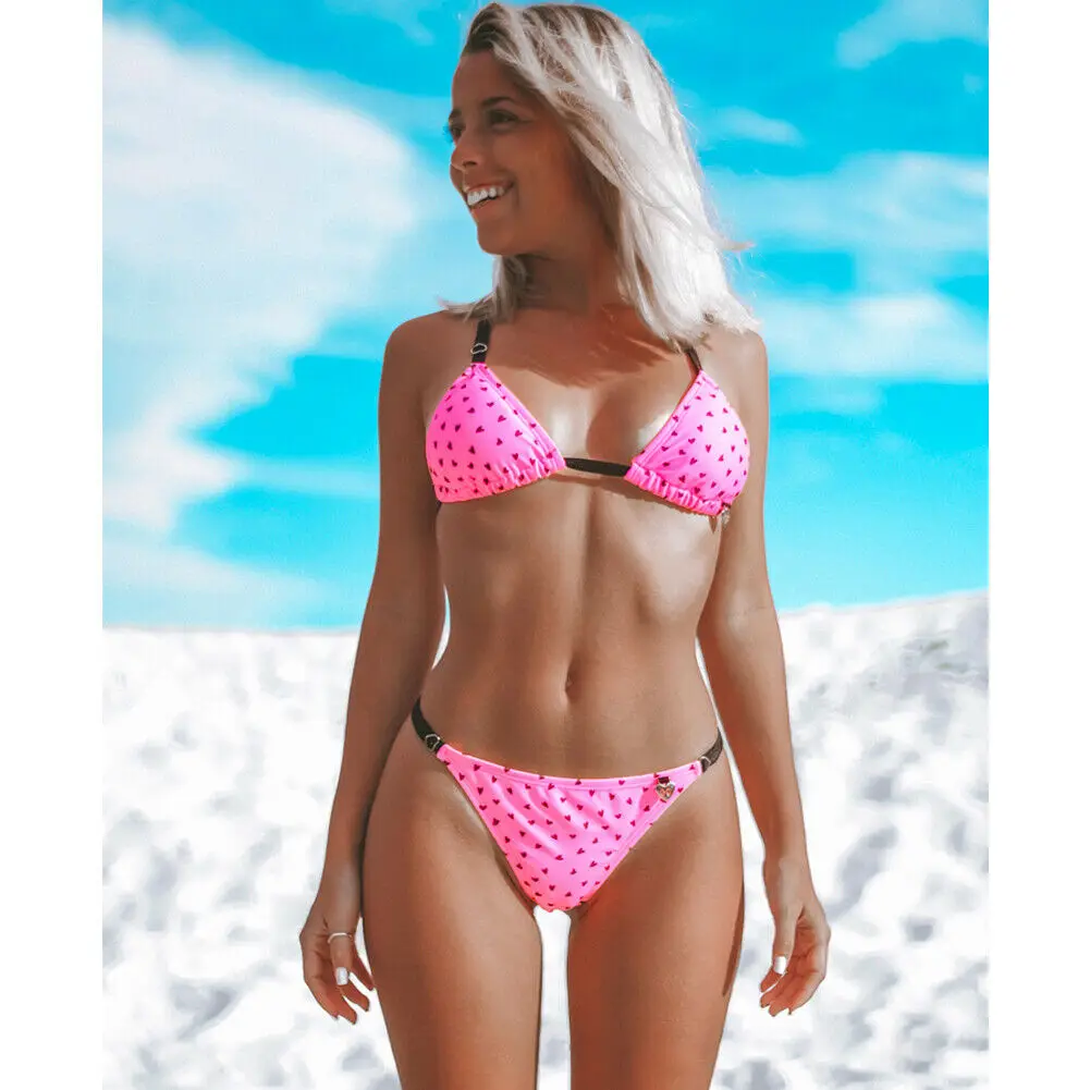 Женский купальник с принтом в виде сердца Бандажное бикини открытой спиной и пуш