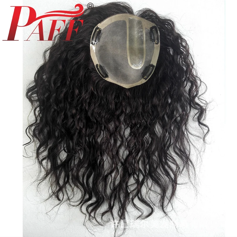PAFF Peruvian Human Hair Toupee For Women 9*11cm Lace With U Shaped Silk base Replacement Loose Wave with Clips For Less Hair