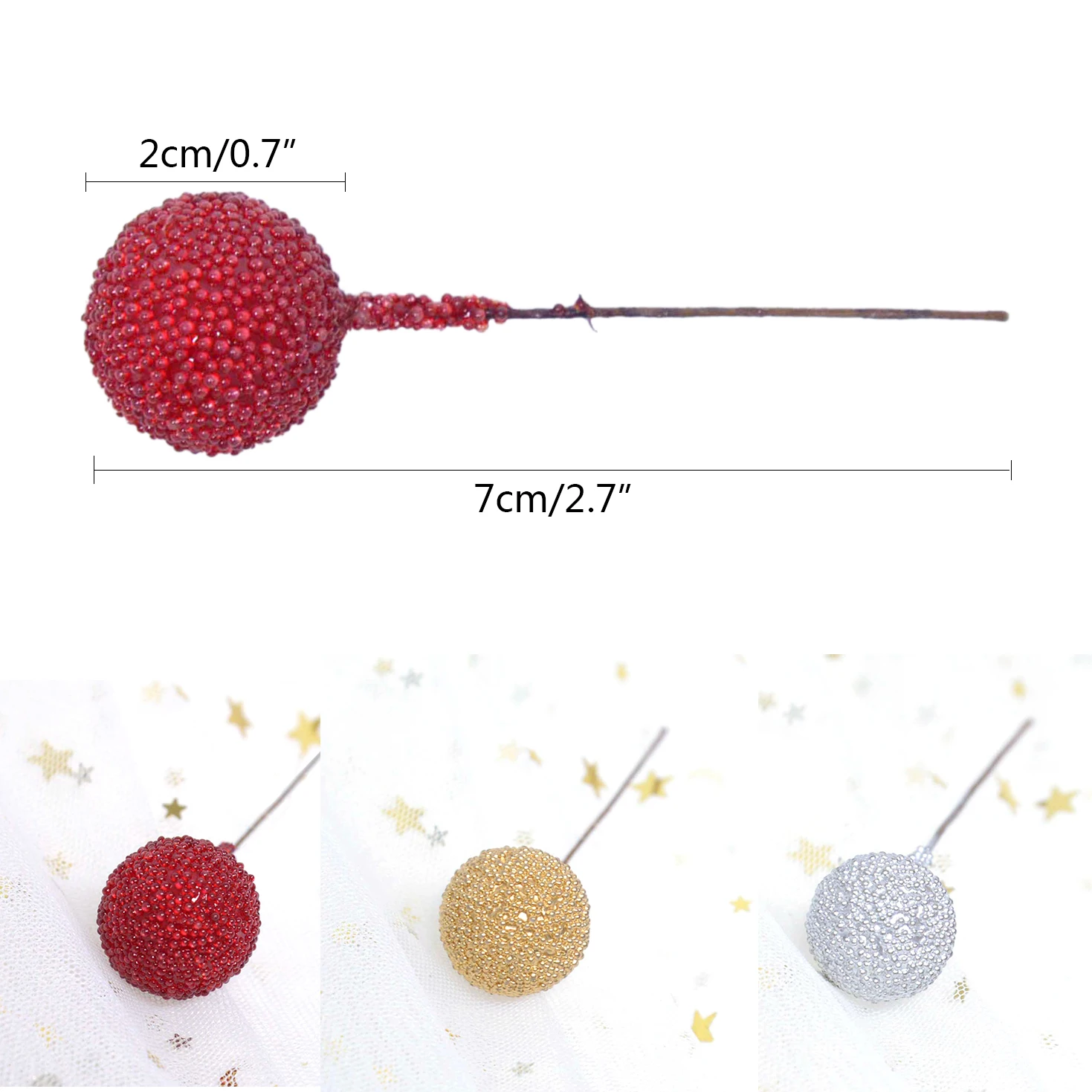 

20pcs 2cm Artificial Foam Stamen Fruit Berry Gold Silver Red Flowers Bouquet DIY Stamen Craft Wedding Home Party Decor Supplies