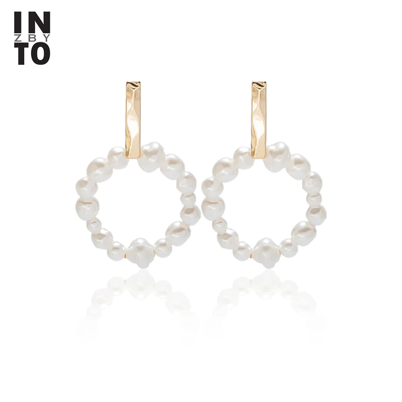 

Into Simulated Pearl Dangle Earrings For Women Gold Color Statement Circle Drop Earrings Fashion Jewelry 2020 Wedding Party Gift
