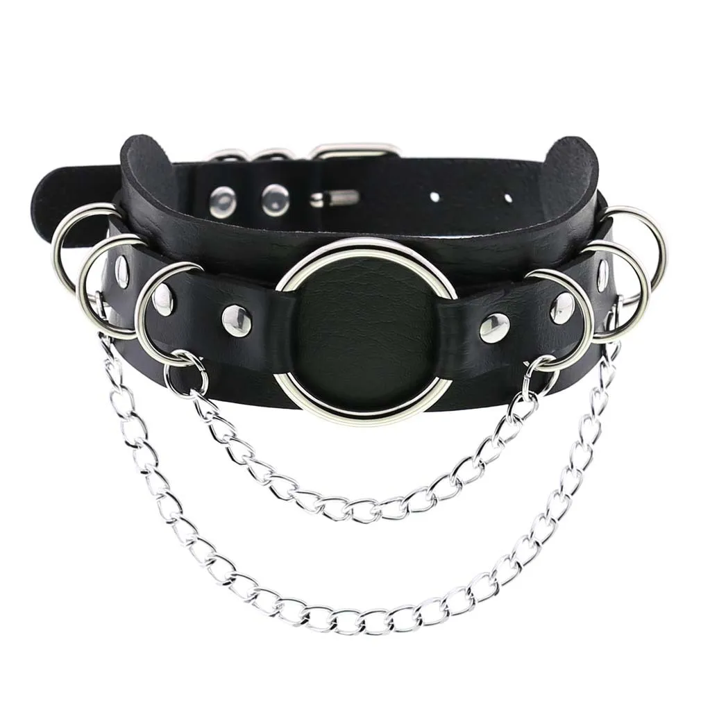 

Fashion Metal Round ring necklace for women bondage Harajuku Punk Men Leather Choker Party Gift Jewelry Gothic Accessories