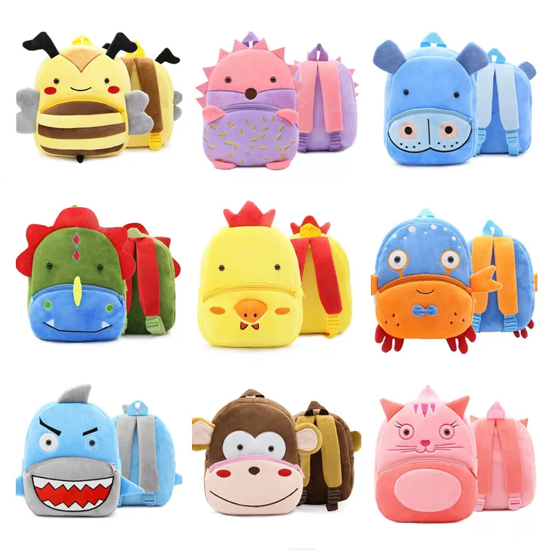 

Just Tao! 35 Colors backpack Kids Kindergarten baby girls small bags Boys cute cartoon book Bag Toddler Plush backpack JT062-1