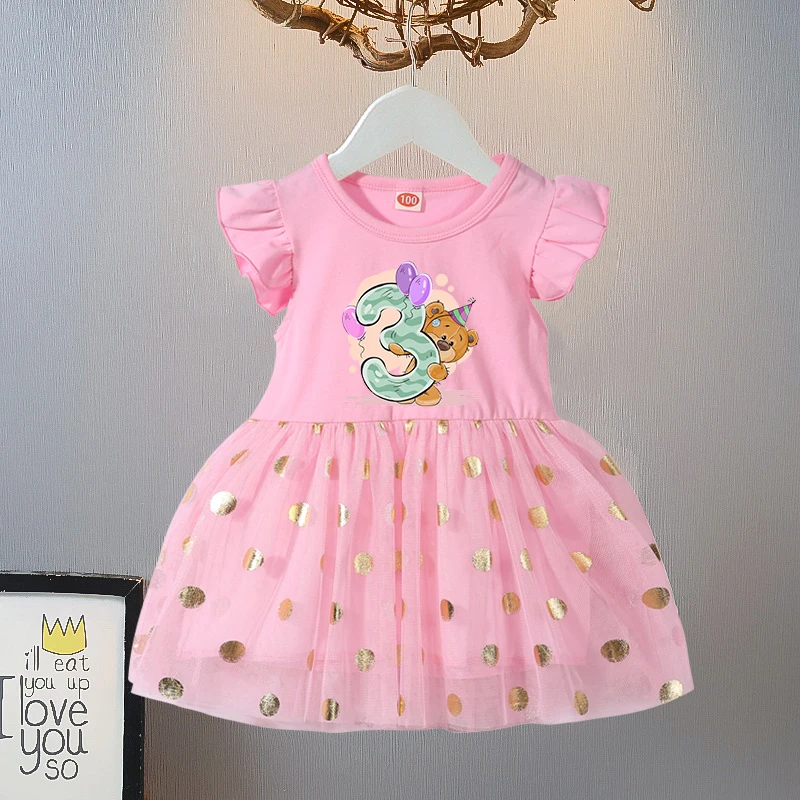 

Cute Bear Girls Birthday Dresse Summer Dress Kids Sleeveless Cute Cartoon Happy Birthday Party Dress Princess Dresses for Girls